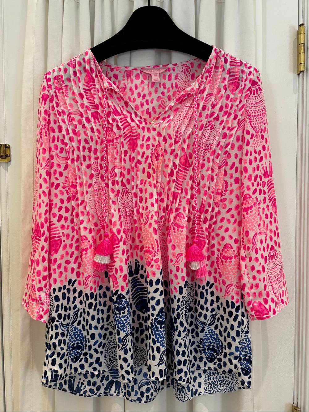 Lilly Pulitzer Pink & Navy Printed Tassel V-Neck Tunic